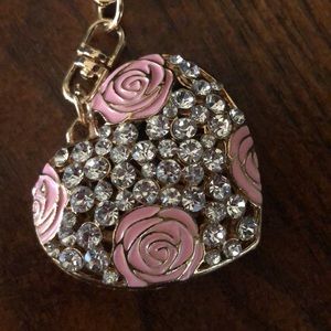 Floral Heart Handbag Rhinestone Keychain